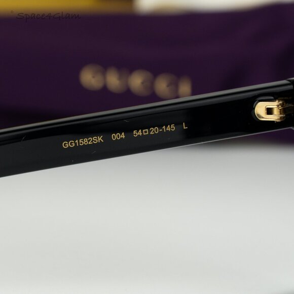 Gucci Women Sunglasses Shiny Black Brown Square GG1582SK 004 NEW AUTHENTIC main image 6